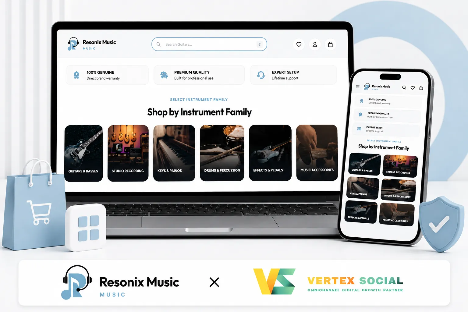Resonix Music - High-End E-commerce Website Development
